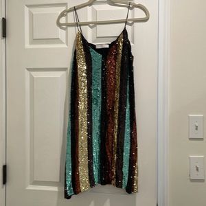 Caroline Constas Striped Sequin Mini Slip Dress, Women’s Small